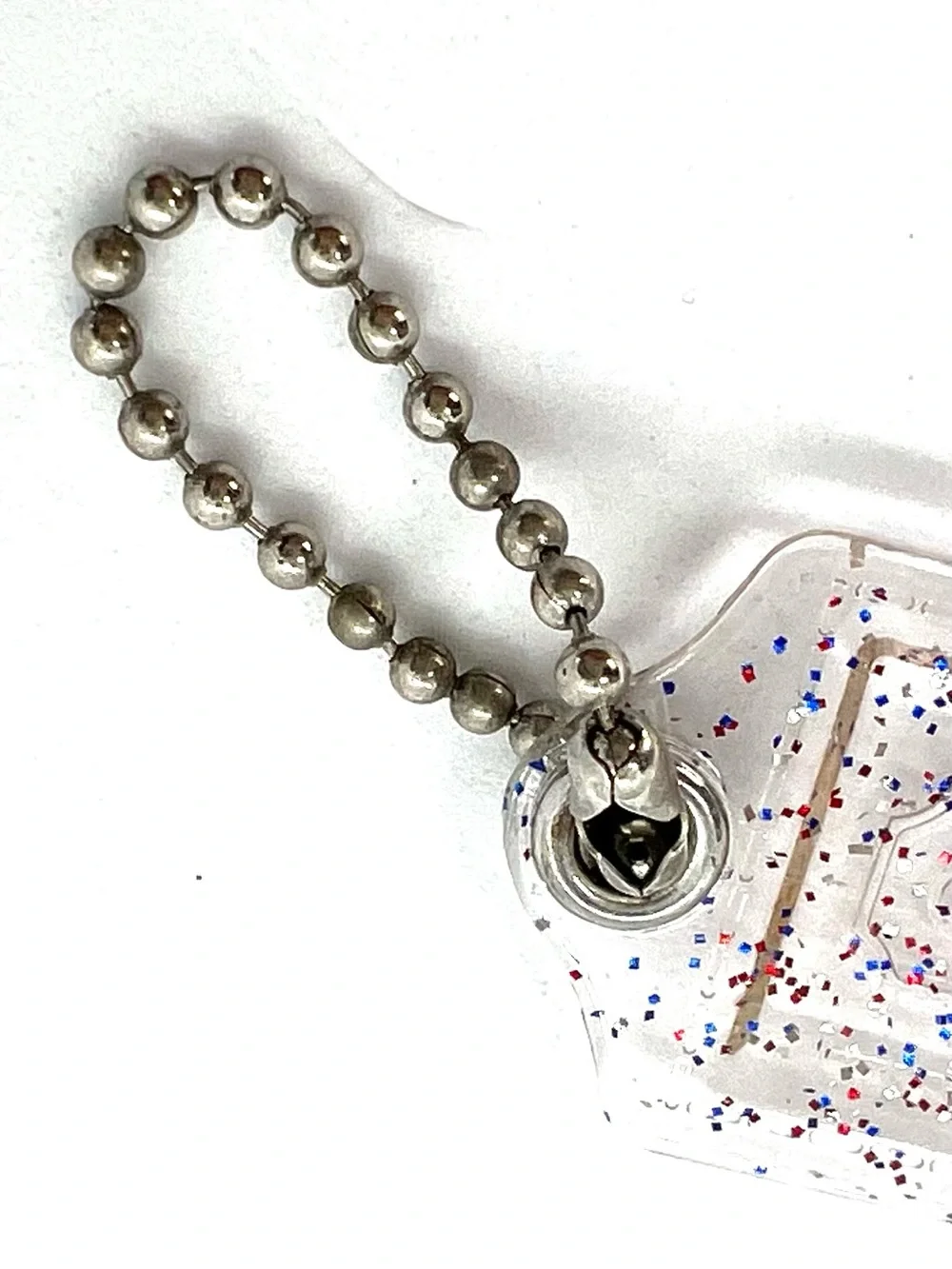 Coach Poppy Clear Red Blue Confetti Glitter Lucite Hangtag Ball Chain